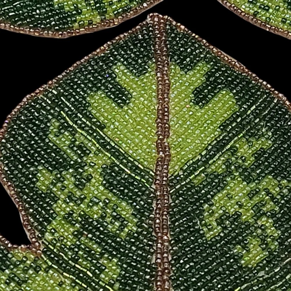 4pc Set Tropical Palm Monstera Leaf BEADED Placemats / Chargers NEW